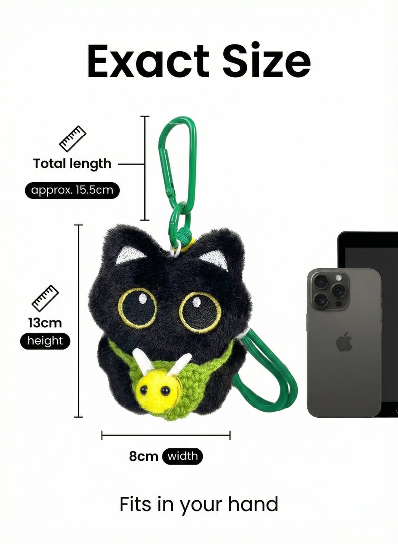 Plush Black Cat Keychain with Green Apron | Cute Creative Pendant Toy - Image 2